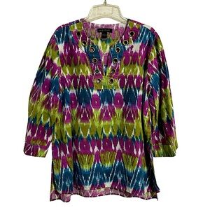 August Silk Colorful Linen Blend Tunic Size L